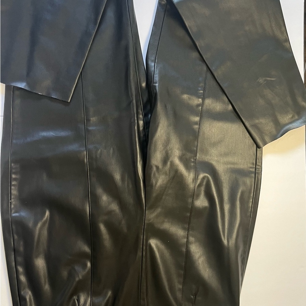 Zara Black Women Faux Leather Trousers (XL) with elastic waist - Picture 6 of 10